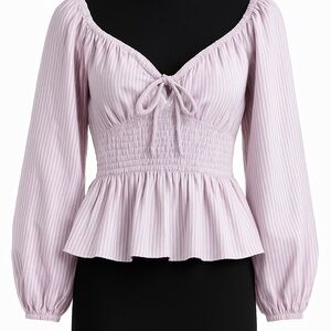 POV Striped Peasant Top Lavender Smocked Puff Sleeve Coquette Boho Medium